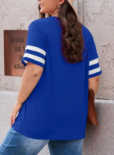 Miniatura 40 de Eytino Blusas de talla grande para mujer, cuello en V, manga corta, a rayas, casual, holgada, con bolsillo (1X-5X)