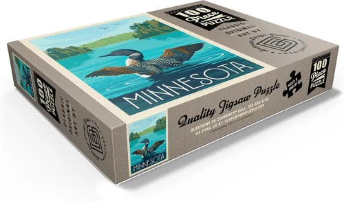 Miniatura 3 de MyPuzzle Minnesota: Loon, Póster vintage, rompecabezas prémium de 100 piezas para adultos