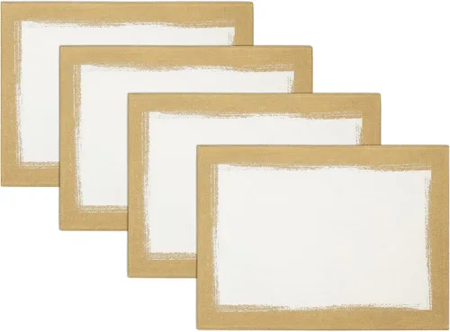 Miniatura 9 de Elrene Home Fashions Villeroy & Boch - Juego de 4 manteles individuales de mezcla de lino, 14 x 20 pulgadas, color blanco y plateado
