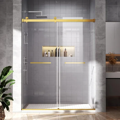 Miniatura 19 de Puerta de ducha doble deslizante de 44 a 48 pulgadas de ancho x 72 pulgadas de alto, puerta de ducha sin marco de vidrio templado transparente