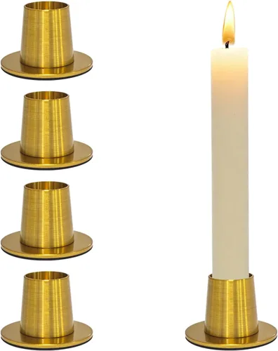 Juego de 4 portavelas cónicos dorados – Portavelas dorado cepillado, portavelas cónicos redondos para decoración del hogar, boda, aniversario,