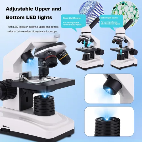 Miniatura 6 de Microscopio para Adultos y Niños, Microscopio Compuesto de Alta Potencia 40X-2000X para Estudiantes, Laboratorio Escolar y Educación en Casa, Blanco