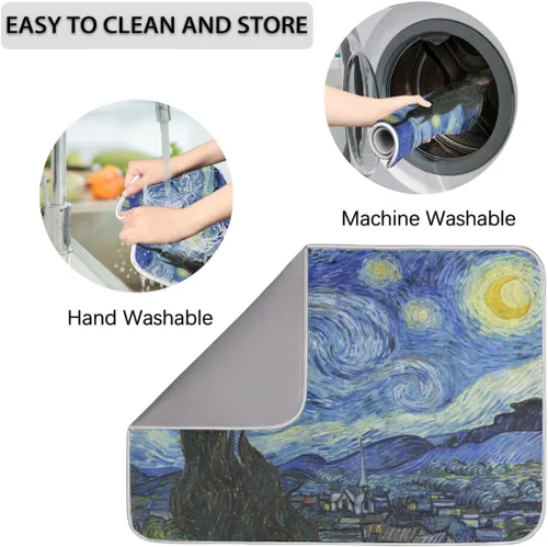 Miniatura 4 de Tapete de secado de platos de cielo estrellado para cocina, tapete de café, absorbente de agua, resistente al calor, tapete de microfibra