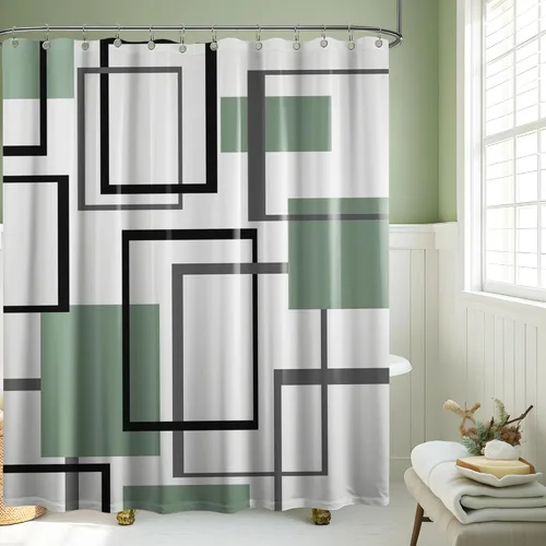 Miniatura 71 de Cortina de Ducha en Blanco y Negro Geométrica Cortinas de Ducha para Decoración de Baños de Hombres Juego de Cortina de Baño en Negro Blanco y Gris