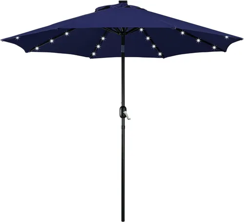 Miniatura 10 de Yaheetech - Paraguas de 9 pies con energía solar para patio - Paraguas de mesa de mercado con protección UV, 32 luces LED y botón de inclinación