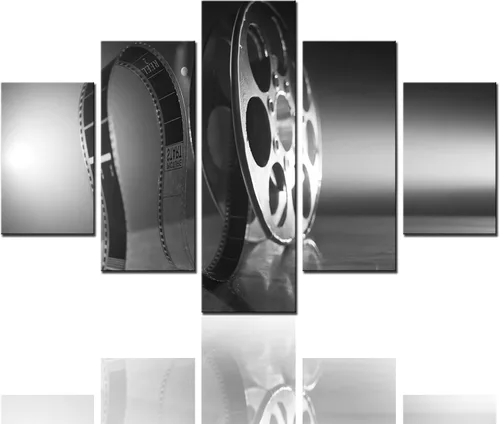 Decoración de cine vintage, carrete de película, pinturas circulares de 5 piezas, lienzo para pared, impresiones HD en blanco y negro, decoración