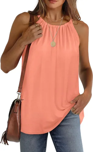 Miniatura 2 de WIHOLL Camisetas sin mangas de verano con cuello halter para mujer, plisadas, holgadas, sin mangas