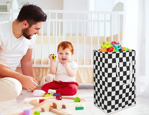 Miniatura 2 de Cesta de lavandería independiente de 75 litros, canasta grande plegable para ropa alta con asas, contenedor de almacenamiento de juguetes