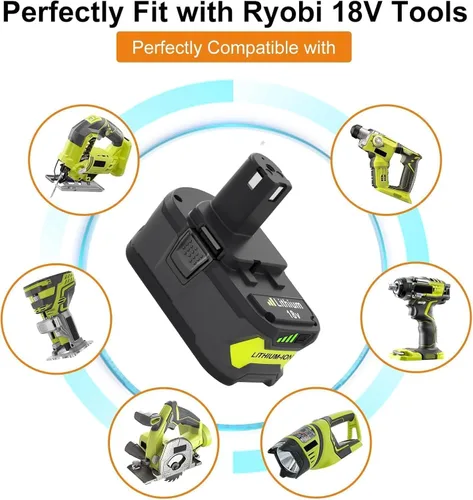 Miniatura 5 de Paquete de 2 baterías de repuesto de 8000 mAh para Ryobi 18 V 8.0 Ah compatible con batería de iones de litio Ryobi de 18 voltios P102 P103 P104