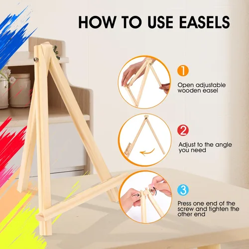 Miniatura 3 de AROIC Caballete de 9 pulgadas para pintar, paquete de 6 caballetes de madera para letreros, caballetes de mesa para pintar lienzos, caballete