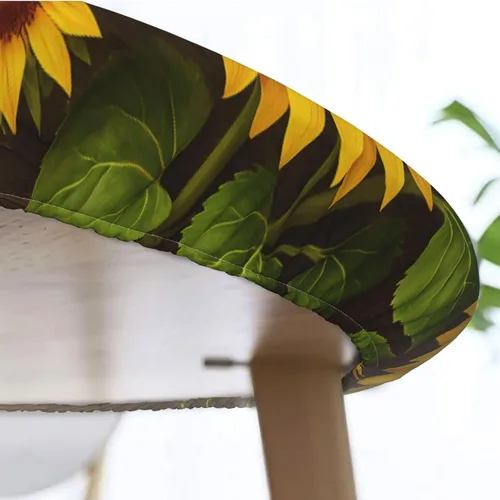 Miniatura 6 de Famame Mantel redondo ajustable con protector elástico, mantel de madera con diseño de girasol para cocina, cena, impermeable, a prueba de aceite