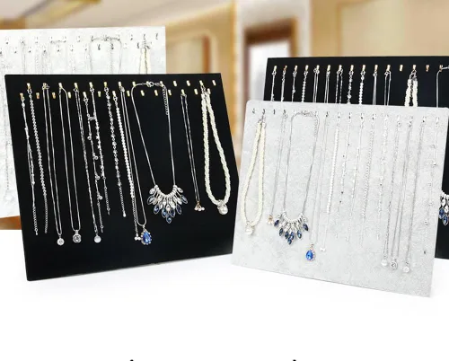 Miniatura 7 de Organizador de joyas de terciopelo mejorado de 15.7 x 13 pulgadas, 20 ganchos, bandeja, bloc, vitrina, vitrina (paquete de 2)