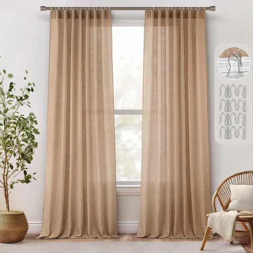 Miniatura 14 de MIULEE Cortinas de lino natural de 84 pulgadas de largo 2 paneles, con pestaña trasera con cinta plisada, cortinas de textura de lino suave y gruesa