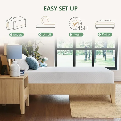 Miniatura 9 de Colchón de espuma viscoelástica de gel de té verde Twin de 6 pulgadas con funda extraíble lavable, firmeza media, cama en una caja, certificado