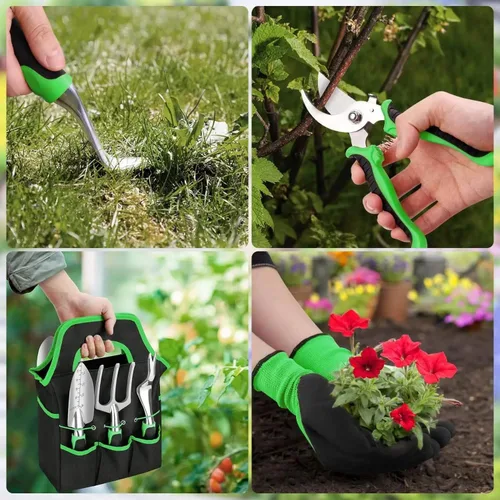 Miniatura 2 de 8 unids tijeras de podar tijeras de jardín herramienta de aluminio deber escardador jardinería herramientas de mano kit trasplantador mango