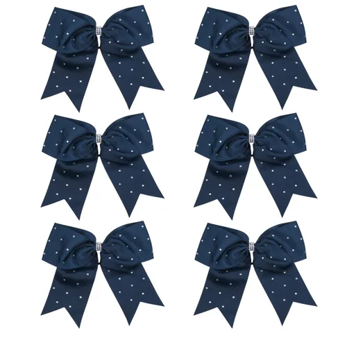 Miniatura 11 de Lazos de animadora jumbo de 8 pulgadas con diamantes de imitación brillantes para cola de caballo, lazos de porrista, 6 unidades, color negro