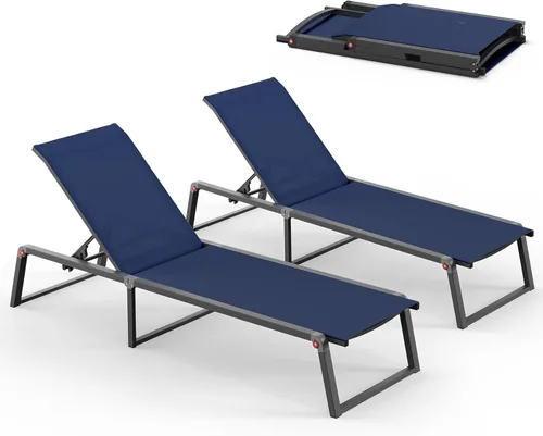 Miniatura 9 de Silla de Salón de Aluminio para Exterior, Sillas de Salón Plegables y sin Montaje para Patio y Piscina, Silla Reclinable de 5 Posiciones para Blanco