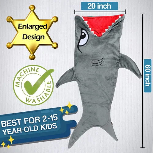 Miniatura 5 de CozyBomB Manta de animales con cola de tiburón para niños, diseño acogedor y suave de una pieza, manta de felpa duradera sin costuras