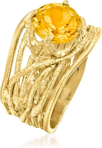 Miniatura 3 de Ross-Simons Anillo calado texturizado con piedras preciosas en oro de 18 quilates sobre plata esterlina, Gema, Citrino