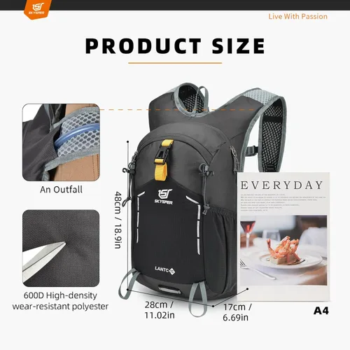 Miniatura 5 de SKYSPER - Mochila pequeña de senderismo - Mochila de viaje de 15L, ligera, resistente al agua, mochilas de senderismo para mujeres y hombres, Gris