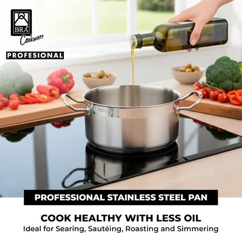 Miniatura 4 de BRA COOKWARE Olla profesional de acero inoxidable 18/10 con tapa de vidrio Olla profesional de 8 pulgadas de 2.4 cuartos de galón Base de 0.217