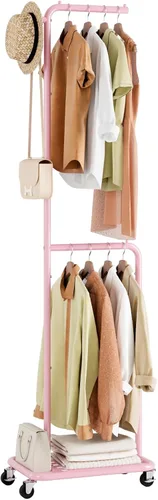 Miniatura 8 de Perchero pequeño con ruedas, perchero portátil de 71 pulgadas con estante inferior de metal, perchero con barra para colgar, perchero resistente