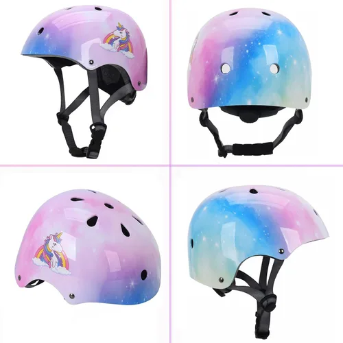 Miniatura 4 de Casco para niños con rodilleras, coderas y protectores de muñeca, equipo de protección para niños de 3 a 5-8 años para niños y niñas, apto para Rosa