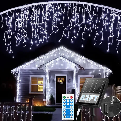 Miniatura 11 de Luces solares de Navidad para exteriores, 82 pies, 660 luces LED multicolor, funciona con energía solar con control remoto, luces solares que