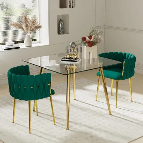 Miniatura 36 de Juego de mesa de comedor de cristal plateado para 2, juego de mesa cuadrada de lujo moderno de 36 pulgadas, juego de mesa de cocina minimalista de 3