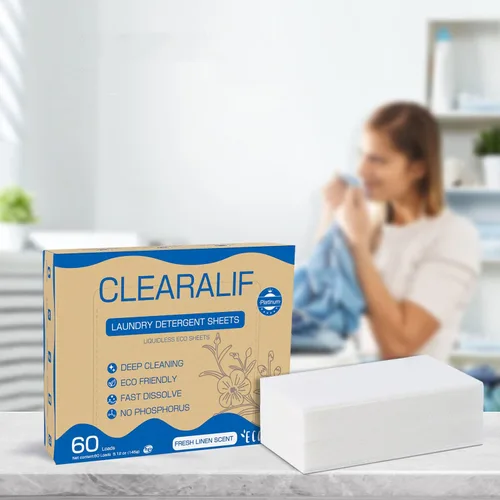 Miniatura 6 de Hojas de detergente para ropa de hasta 60 cargas, lino fresco, ideal para viajes, apartamentos, dormitorios, sin plástico, sostenible