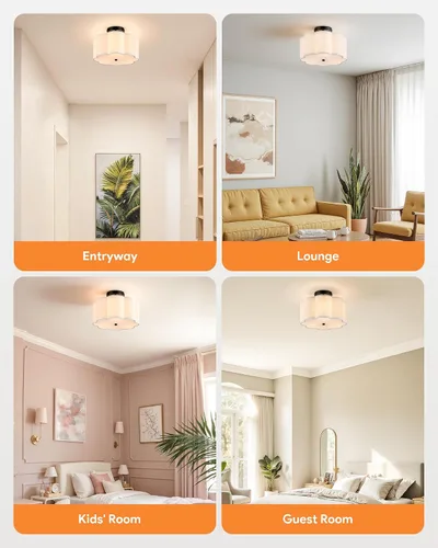 Miniatura 6 de VONLUCE Lámpara de techo semiempotrada de 12.6 pulgadas, moderna lámpara de techo de 3 luces con pantalla en forma de pétalos blancos, 3 enchufes