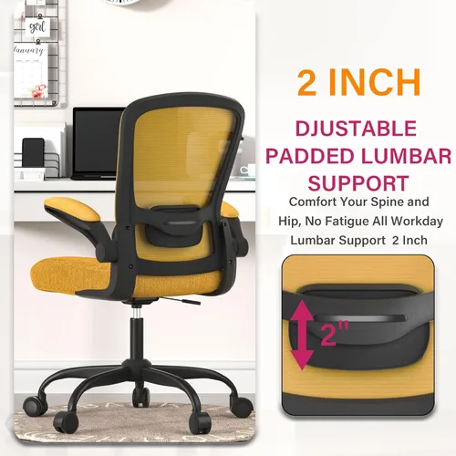 Miniatura 6 de Silla de oficina Mimoglad, silla de escritorio ergonómica con soporte lumbar ajustable, silla de computadora de malla de respaldo alto con Dorado