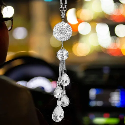 Miniatura 5 de OTOSTAR - Accesorios colgantes de coche con bola de cristal brillante y gotas, dijes de espejo retrovisor interior, adorno colgante de atrapasol