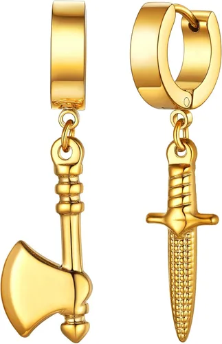FaithHeart Aretes de aro Huggie para mujer, acero inoxidable, chapado en oro de 18 quilates, aretes colgantes de gota de AnkhCrossCandkBocina