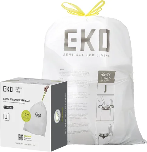 Miniatura 25 de EKO 4 galones / 10-15 litros, 80 bolsas de basura pequeñas con cordón, bolsas de basura extrafuertes sin perfume, rollo fácil de dispensar