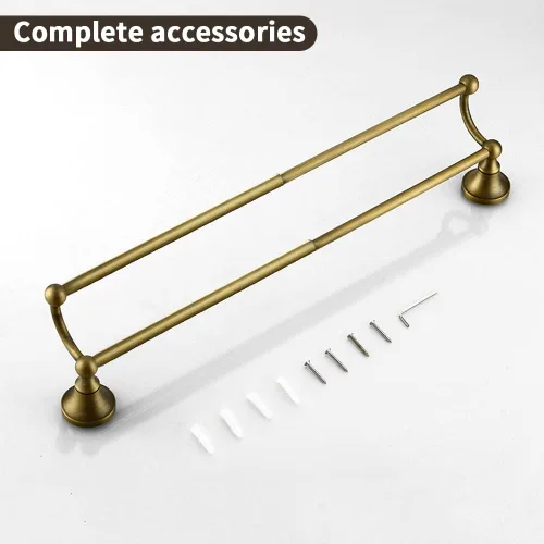Miniatura 7 de Leyden Toallero de latón antiguo, soporte ajustable para toallas, doble retro, accesorios de baño, montaje en pared, estilo vintage