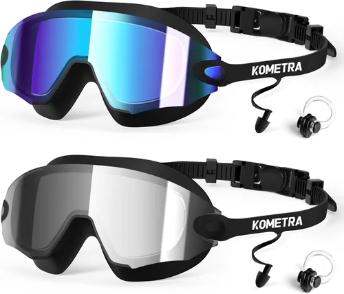 Miniatura 9 de Paquete de 2 gafas de natación para adultos, sin marco, antivaho con protección UV, gafas de natación con visión clara para hombres y mujeres