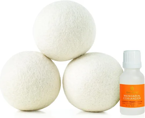 Miniatura 4 de Thymes Juego de bolas de lana para secadora – Incluye 3 bolas de lana para lavandería + 1 aceite perfumado de fragancia para secadora – Elimina