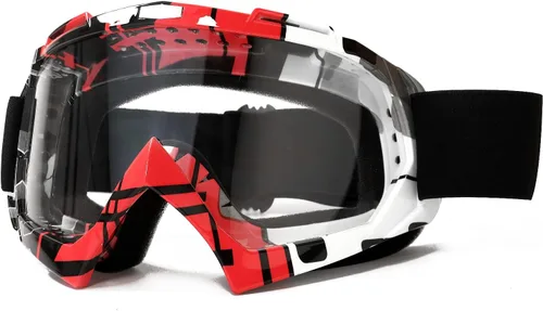 FMY Gafas de motocross para hombres, mujeres y jóvenes, antiarañazos, a prueba de polvo, UV400 ATV Lente negro y rojo-transparente