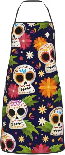 Miniatura 16 de Delantal de calavera de azúcar, delantales de cocina para hombres y mujeres, delantal de cocina, delantal de chef, delantales de jardín ajustables