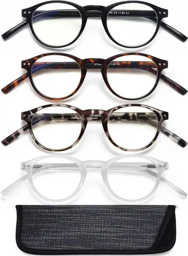 Miniatura 10 de EYEURL Paquete de 4 lentes de lectura redondos pequeños para mujeres y hombres, para colgar en el cuello, lentes TR90 con bloqueo de luz azul