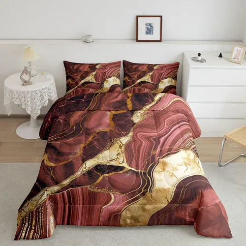 Miniatura 25 de Juego de edredón de mármol negro individual, ropa de cama dorada agrietada para adultos, hombres y mujeres, juegos de edredón de textura metálica