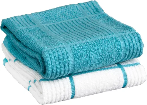Toallas de cocina T-Fal de parqué sólidas y a cuadros: altamente absorbentes, súper suaves y duraderas - 100% algodón, toallas de 16"x26" para la