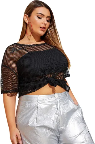 Miniatura 3 de Floerns Camiseta casual de manga corta de malla transparente para mujer