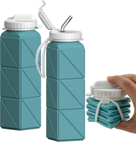 Miniatura 18 de BEAUTAIL Botellas de agua plegables de 20.6 onzas, botella de agua portátil plegable de silicona, ligera, reutilizable, a prueba de fugas