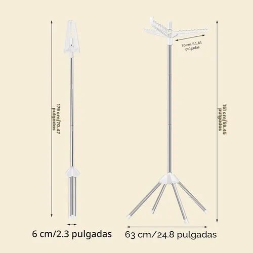 Miniatura 7 de SUYU Tendedero de Ropa, Tendedero Plegable para Ropa, Tendedero de Lavandería, Tendedero Interior de 59 Pulgadas con 3 Brazos Giratorios, Acero