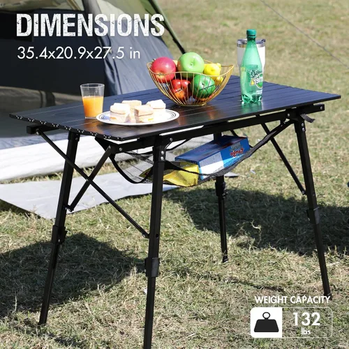 Miniatura 5 de PORTAL Mesa de camping plegable portátil con patas ajustables, mesa plegable de aluminio mesa enrollable con bolsa de transporte para exteriores