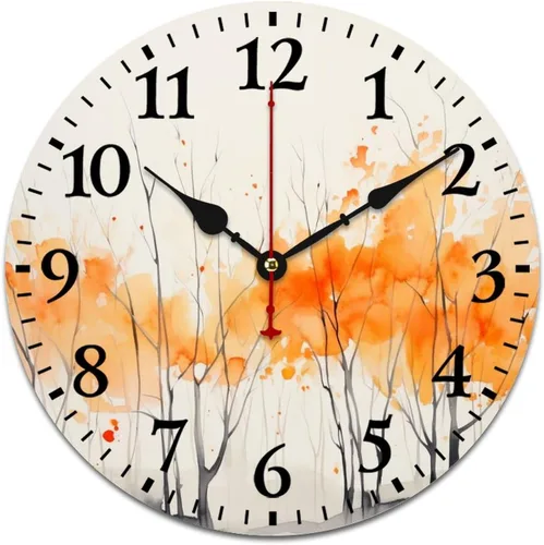 Miniatura 11 de Otoño naranja gris acuarela simple moderno árbol de otoño reloj de pared de madera Acción de Gracias o Halloween cuarzo madera sin tictac sala