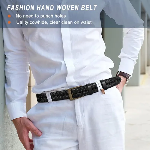 Miniatura 2 de Cinturón de cuero trenzado para hombre, jeans casuales, golf, hebilla de aleación tejida de cuero para hombre, cinturones trenzados a mano, regalo