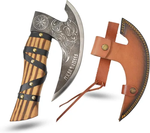 Miniatura 10 de Cuchillo de cocina Ulu hecho a mano con mango de madera rosa viene con funda de cuero (6009-P)